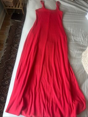 Coral cotton jersey Sleeveless Maxi Dress - tall S
